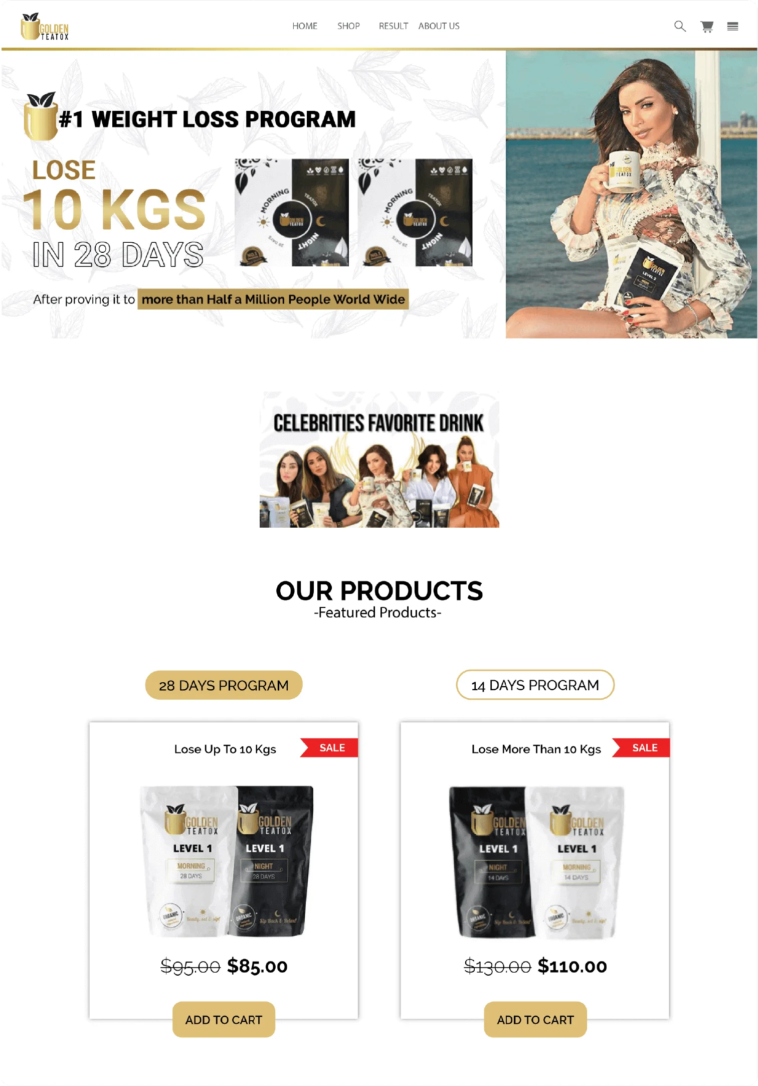 Devinsta goldenTeatox-landingpage